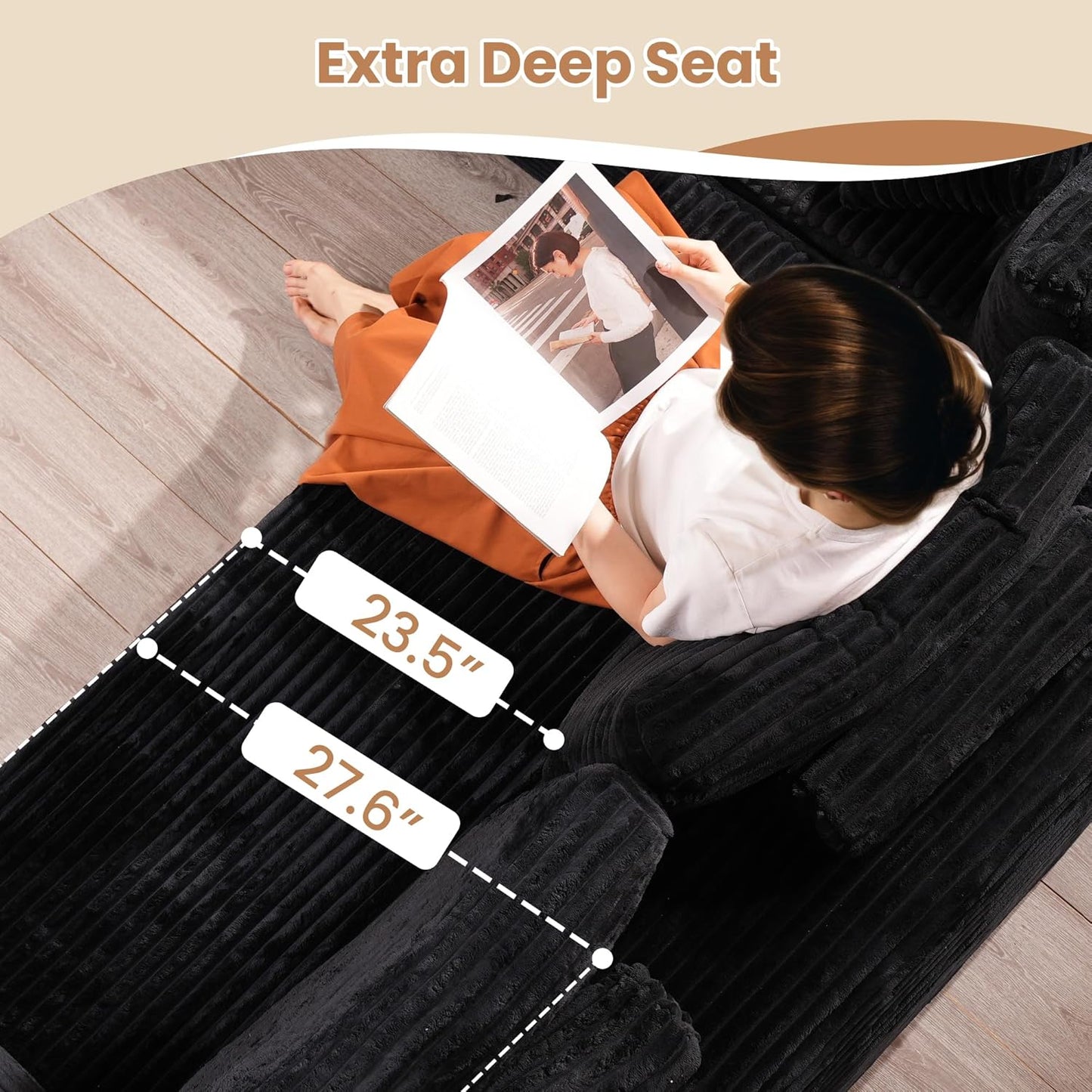 HOOOWOOO Cloud Sectional Couches for Living Room,Modular Sectional Sofa No Assembly,Plush Corduroy