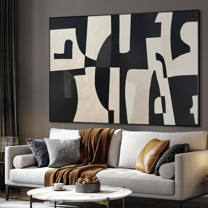 SIGNWIN 46"x60" Extra Large Framed Wall Art Black and White Abstract Geometric Design, Minimalist