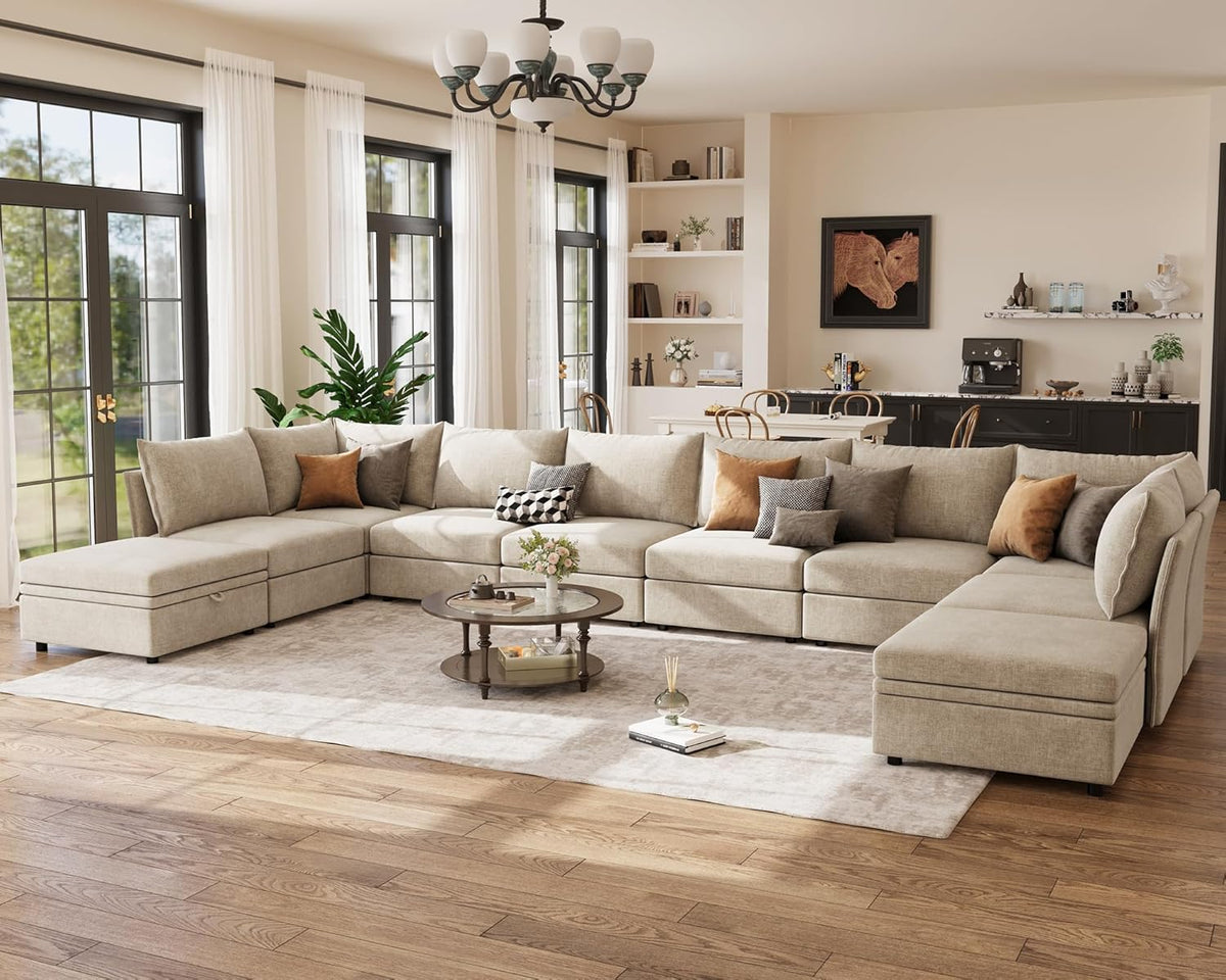 198.6" Oversized Modular Sectional Sofa, U Shaped Convertible Couch with Movable Ottoman, Large 10
