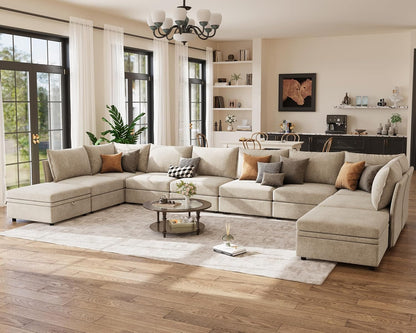 198.6" Oversized Modular Sectional Sofa, U Shaped Convertible Couch with Movable Ottoman, Large 10
