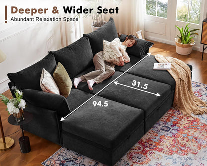 102.6" Luxury Modular Sleeper Sofa Bed 6 Seat Reversible Sectional Couch Deep Seat with Storage