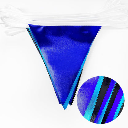 Black Blue Party Decorations Metallic Fabric Triangle Pennant Banner Flag Bunting Garland for Video