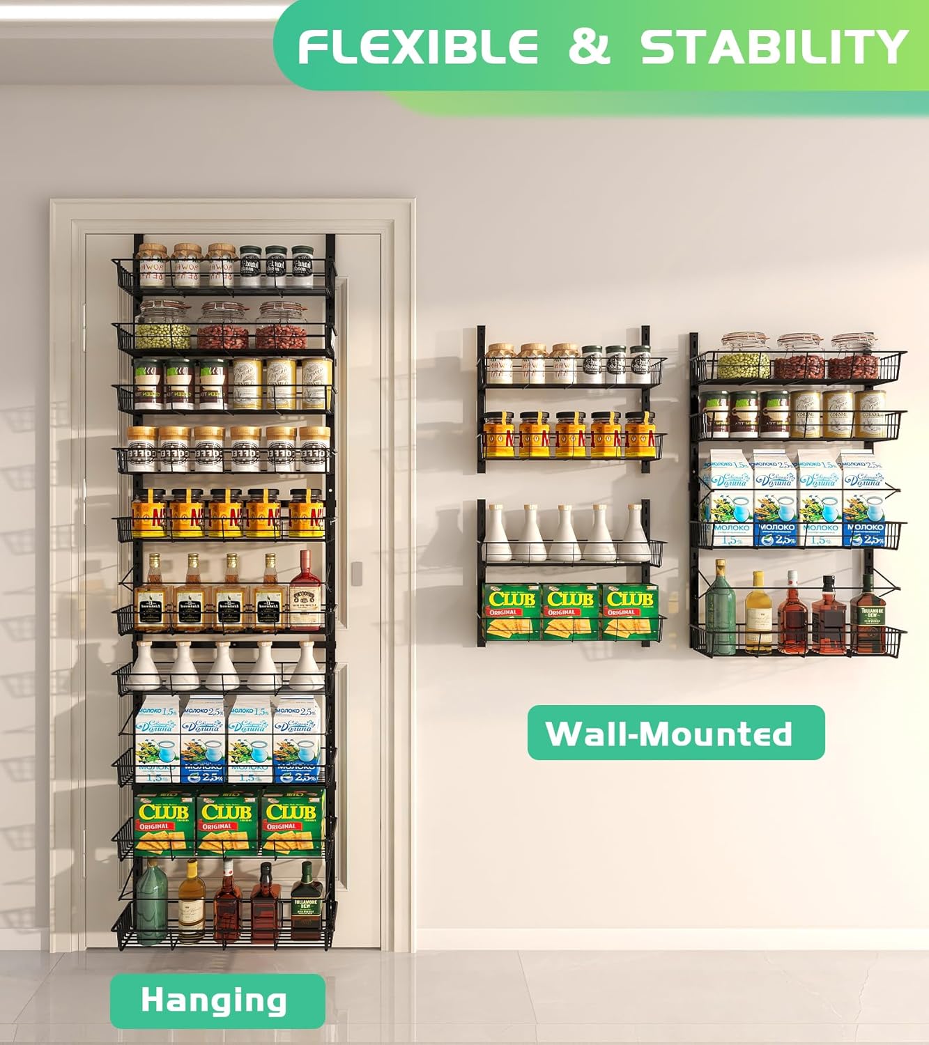 10-Tier Over The Door Pantry Organizer, Pantry Organization and Storage, Black Metal Hanging