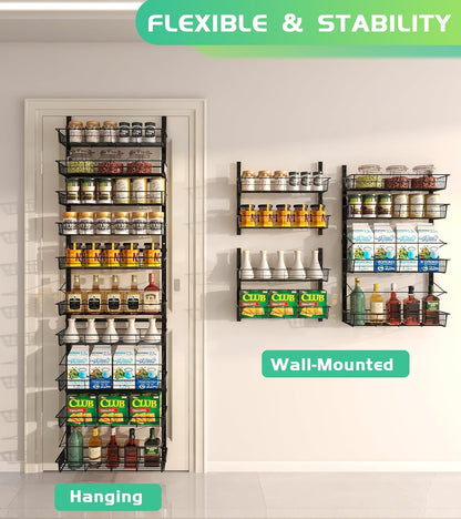 10-Tier Over The Door Pantry Organizer, Pantry Organization and Storage, Black Metal Hanging