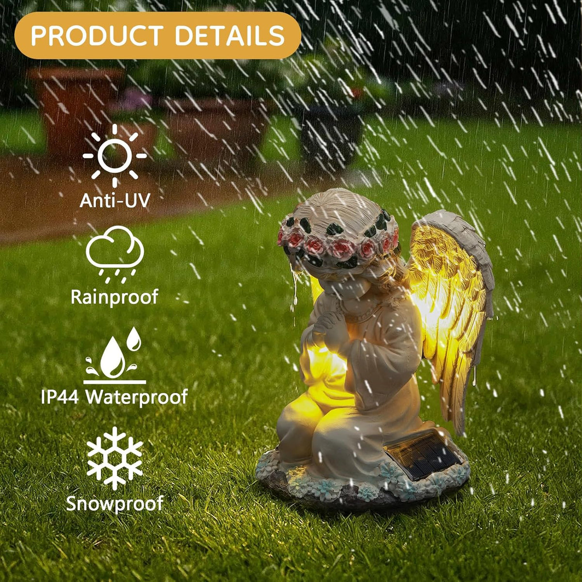 Solar Angel Prayer Statue, Memory Guardian Garden Decor with Warm Light - Religious Outdoor Decor