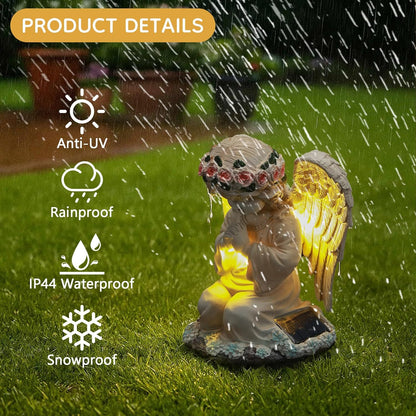 Solar Angel Prayer Statue, Memory Guardian Garden Decor with Warm Light - Religious Outdoor Decor