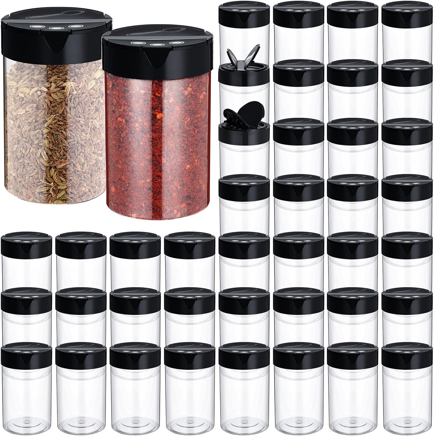 30 Pack 8.4 oz Plastic Spice Jars with Black Cap Empty Clear Plastic Spice Bottle Containers