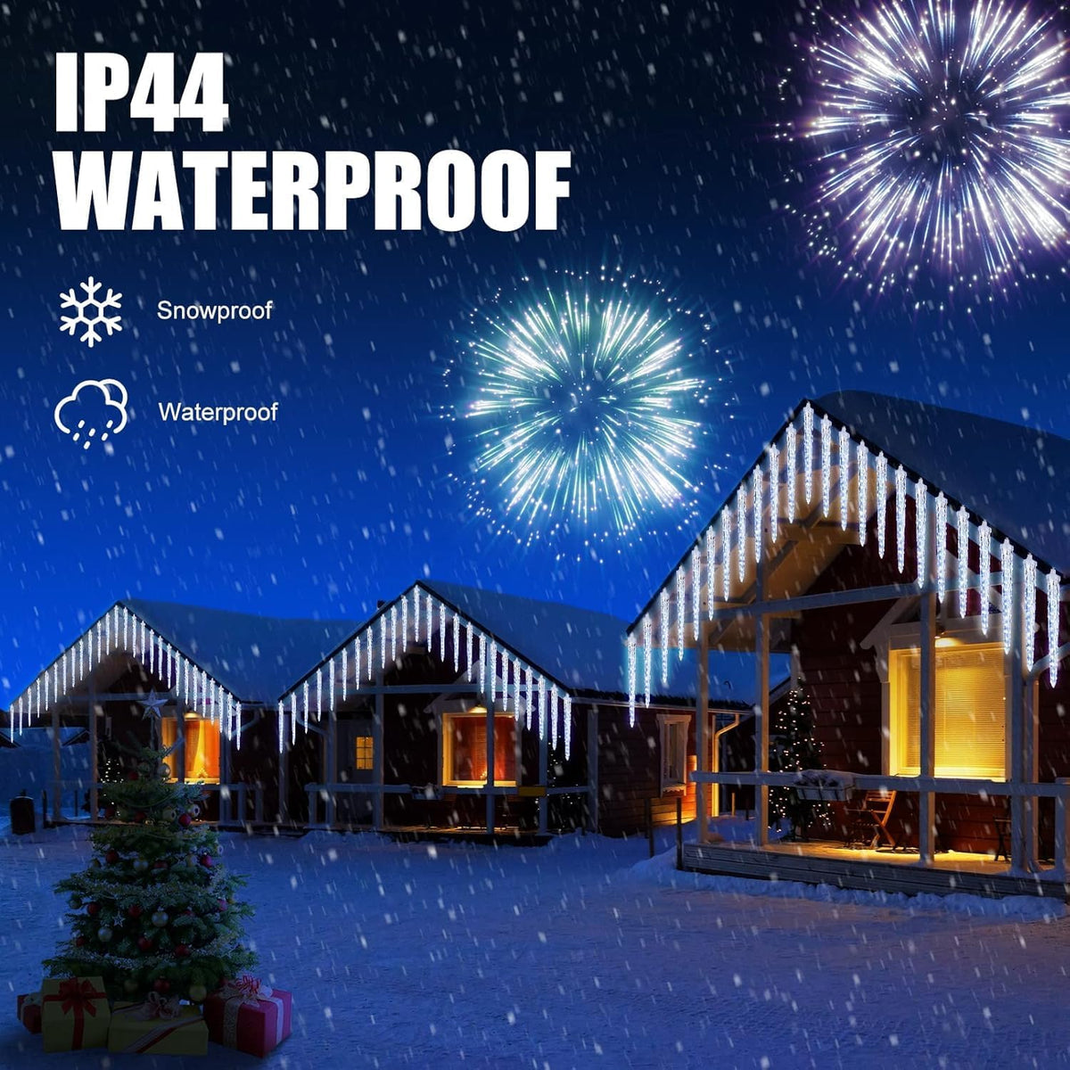 Brightown Christmas Meteor Shower Icicle Lights Outdoor, 2 Pack Total 40ft with 40 Large Tube 960