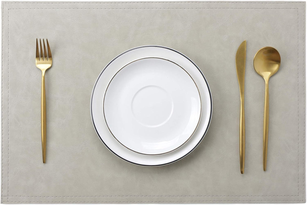Waterproof PU Placemats, Faux Leather Dining Table Mat, Set of 4, Easy to Wipe Off Scrub Vinyl Mat