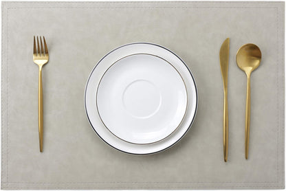 Waterproof PU Placemats, Faux Leather Dining Table Mat, Set of 4, Easy to Wipe Off Scrub Vinyl Mat