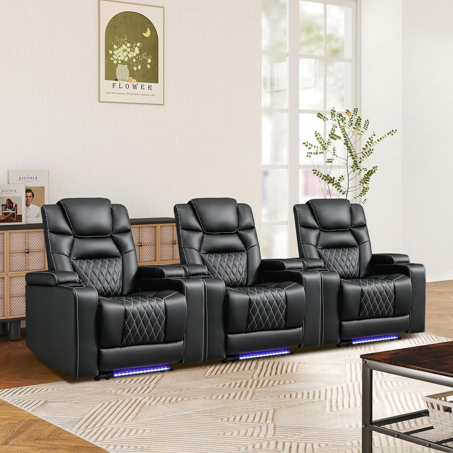 ANJ Power Home Theater Recliner Chair Set of 3, Electric Movie Theater Seating Reclining Chairs