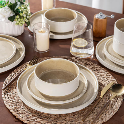 AmorArc Ceramic Dinnerware Sets, Handmade Reactive Glaze Stoneware Plates and Bowls Sets,Highly