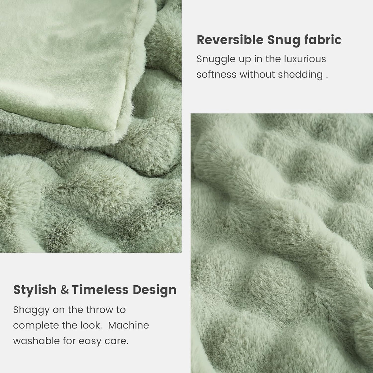 Cozy Bliss Faux Fur Throw Blanket for Couch, Fuzzy Soft Plush Thick Bubble Blanket for Sofa Bedroom