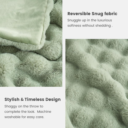 Cozy Bliss Faux Fur Throw Blanket for Couch, Fuzzy Soft Plush Thick Bubble Blanket for Sofa Bedroom