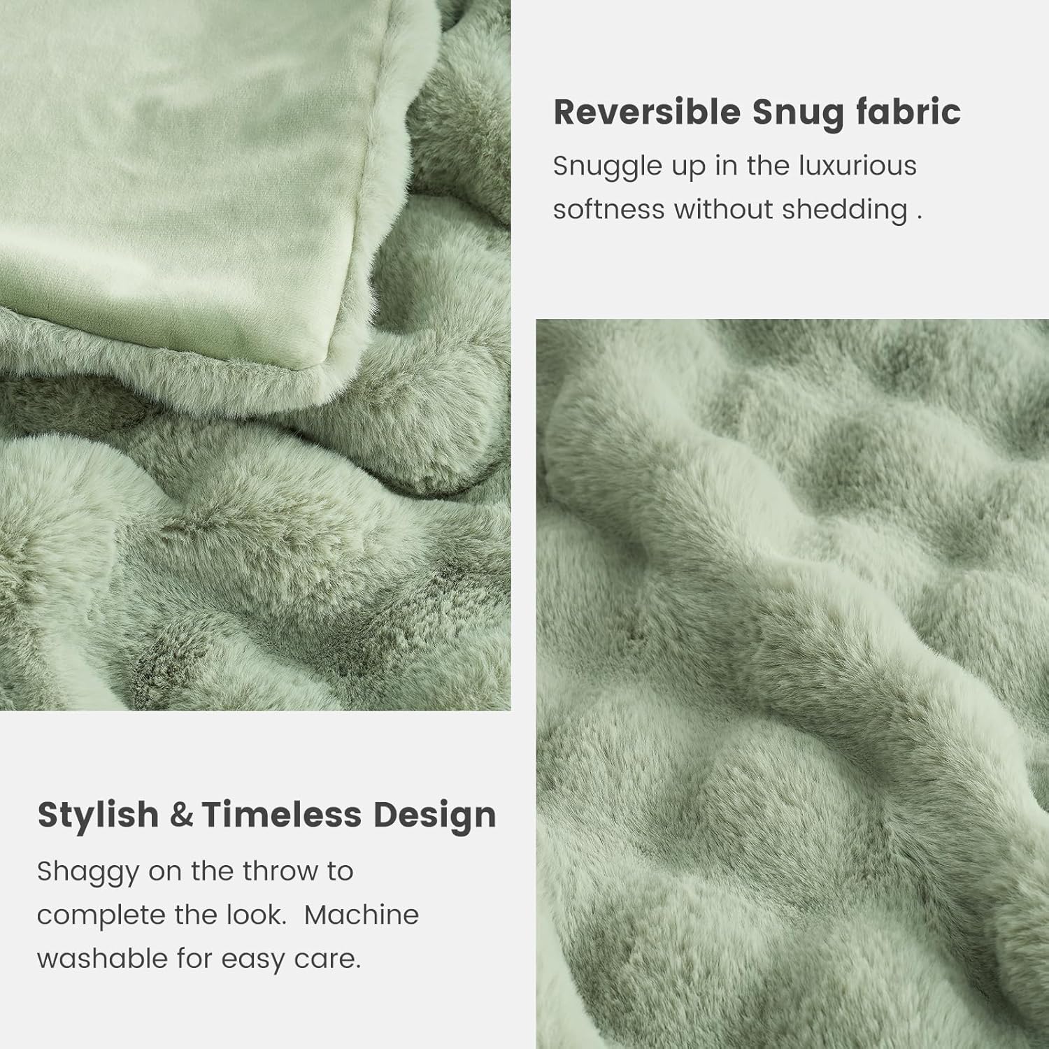 Cozy Bliss Faux Fur Throw Blanket for Couch, Fuzzy Soft Plush Thick Bubble Blanket for Sofa Bedroom