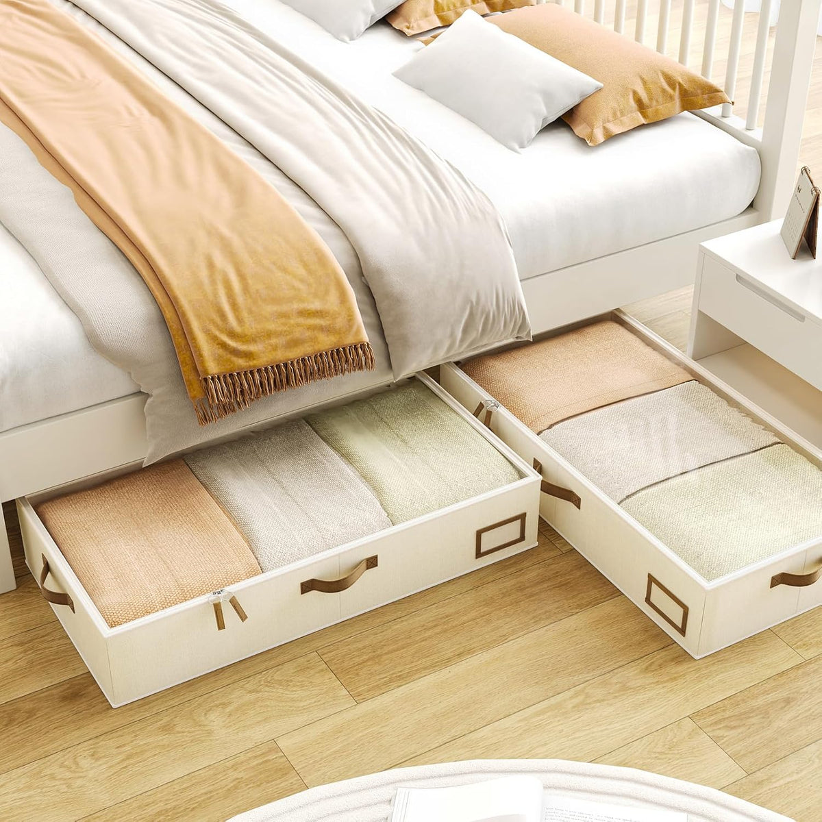 Under Bed Storage Containers, 2-Pack Underbed Storage Box, Collapsible Clothes Storage Bins with