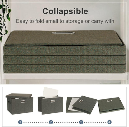 Large 17" 36 Quart Collapsible Stackable Storage Bins with Lids, 3 Packs Dark green Foldable Fabric