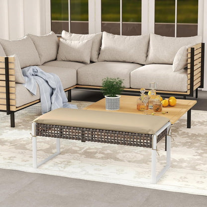 Tangkulka Outdoor Ottoman, Patio Rattan Heavy Duty Wicker Footrest with Soft Cushion & Metal Frame