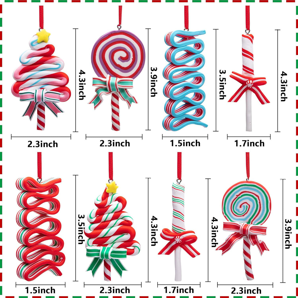 codree 8 PCS Christmas Lollipop Ornaments- Christmas Candies Polymer Clay Ornament- Xmas Decor