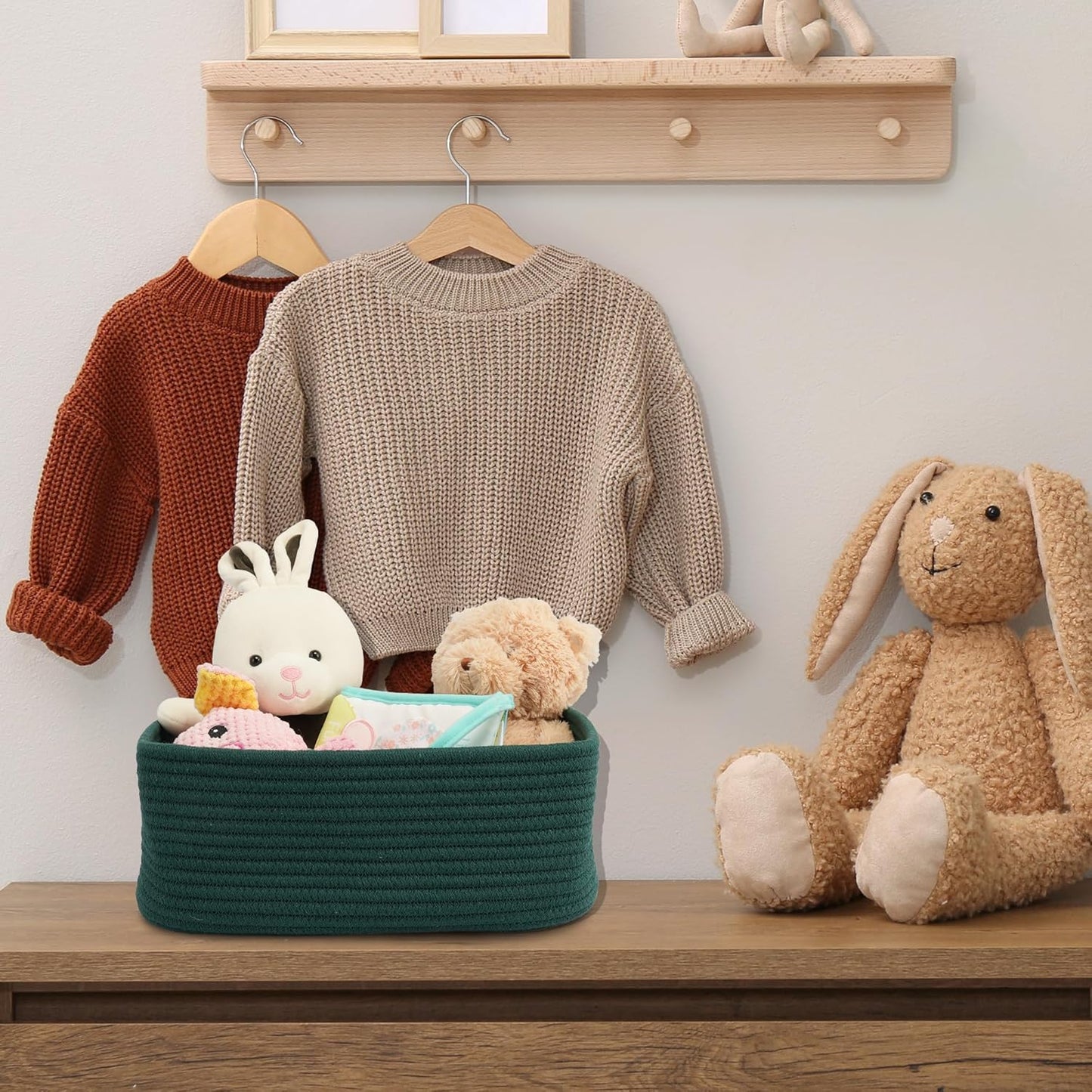 Small Woven Storage Baskets 13“X9”X5“ Decorative Rope Bins for Organizing Shelves, Closets, and