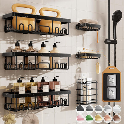 Veken Rustproof & Waterproof Shower Caddy 6-Pack, No Drilling Adhesive Shelves Rack with Soap