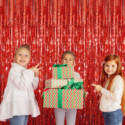GOER 3.2 ft x 8.2 ft Metallic Tinsel Foil Fringe Curtains Party Photo Backdrop Party Streamers for