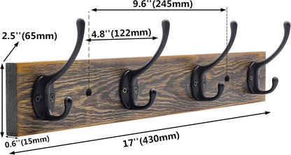 IBosins Wall Mounted Coat Rack, Entryway Hanging , Metal Wood Rack with 4 Black Literary Rustic