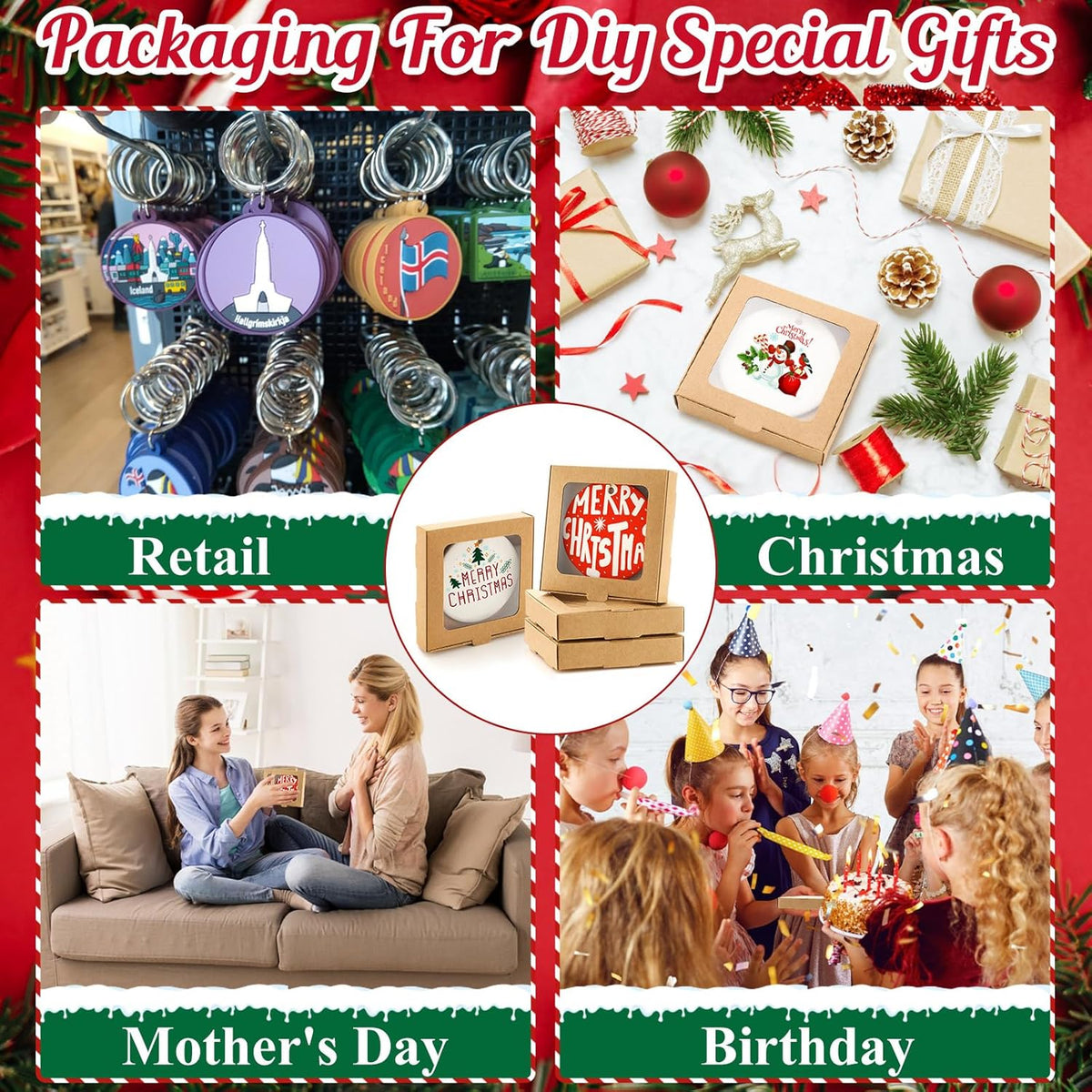 25 Pcs Sublimation Ornament Blanks Box 3.6"x3.6"x0.7" Christmas Ornaments Holder Ceramic Discs