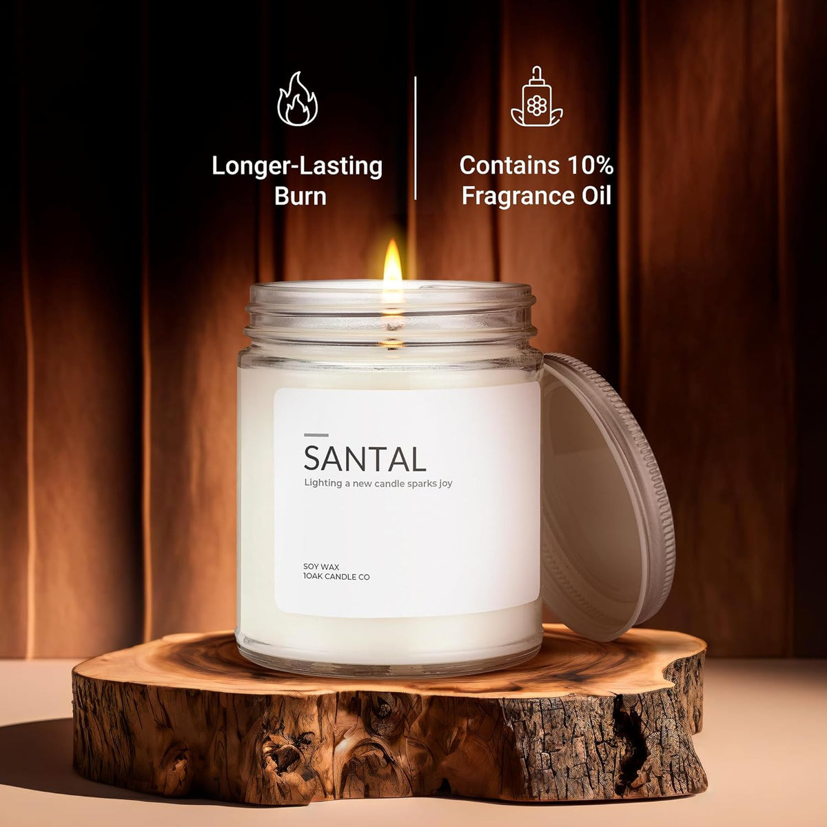1OAK Soy Santal Candle (Santal) - Soy Wax Scented Candle - Candles for Home Scented - Long Burning