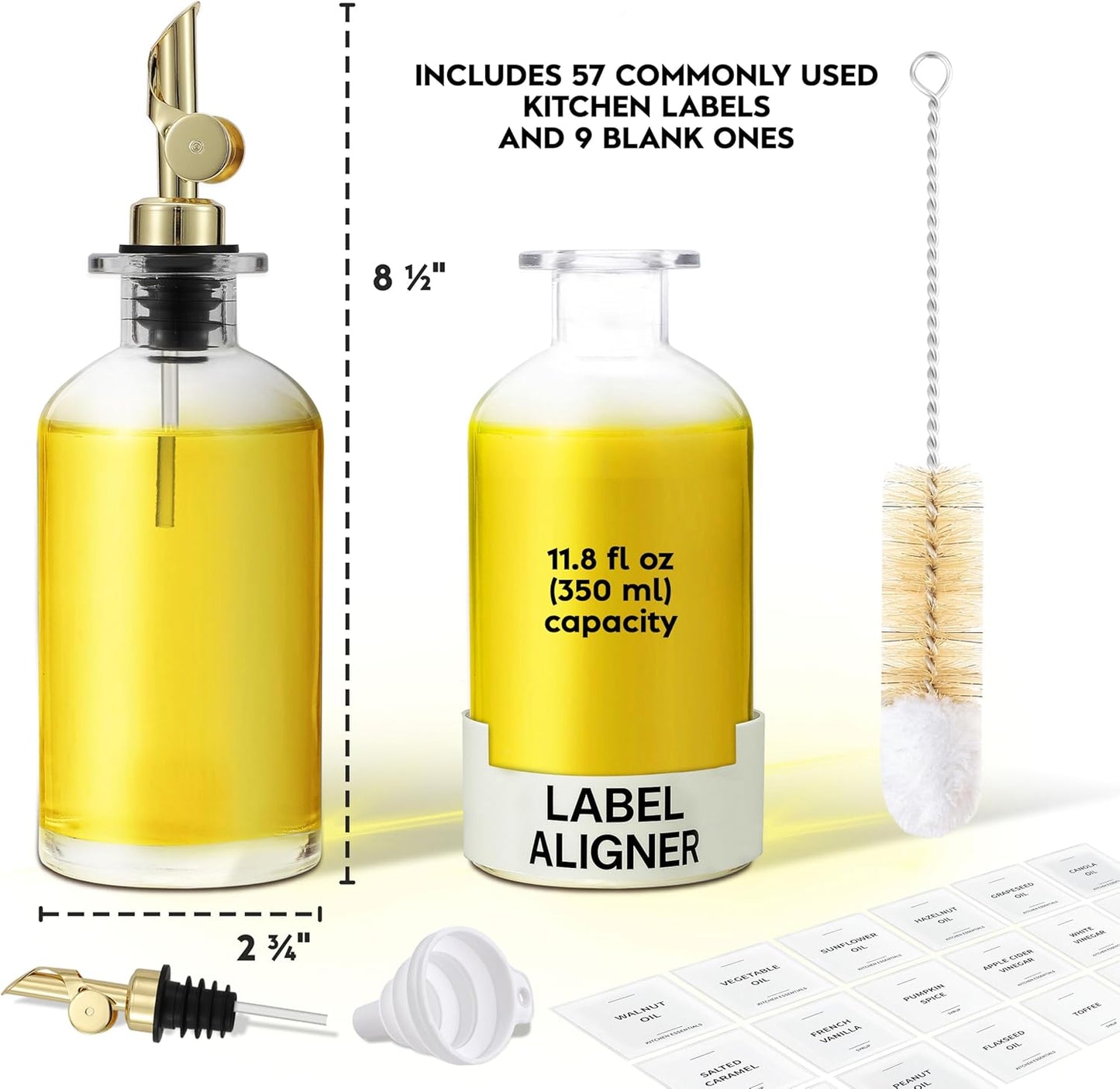 Olive Oil Dispenser Bottle - Includes 55 Kitchen Essential Labels - Cooking Oil Bottles for