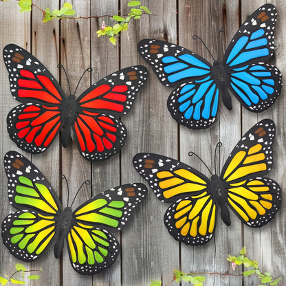 Metal Butterfly Wall Outdoor Decor, 4 Pack 9.8in Metal Butterflies Wall Art Sculpture Hanging