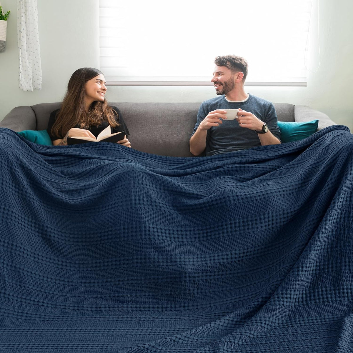 PHF Cooling Waffle Blanket California King Size, Lightweight 60% Rayon Derived from Bamboo & 40%
