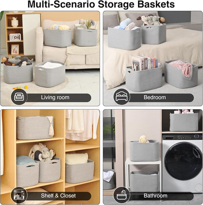 Storage Baskets for Organizing & Shelves, Woven Cotton Rope Organization Bins for Dog Toys
