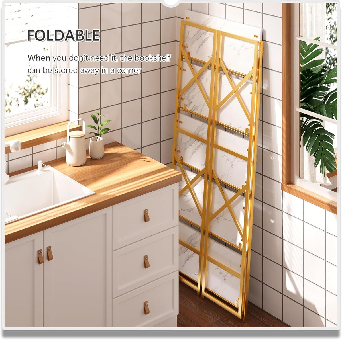 4NM 5 Tiers No Assembly Book Shelves, 51.2" H Folding Bookshelf Bookcase Open Industrial Foldable