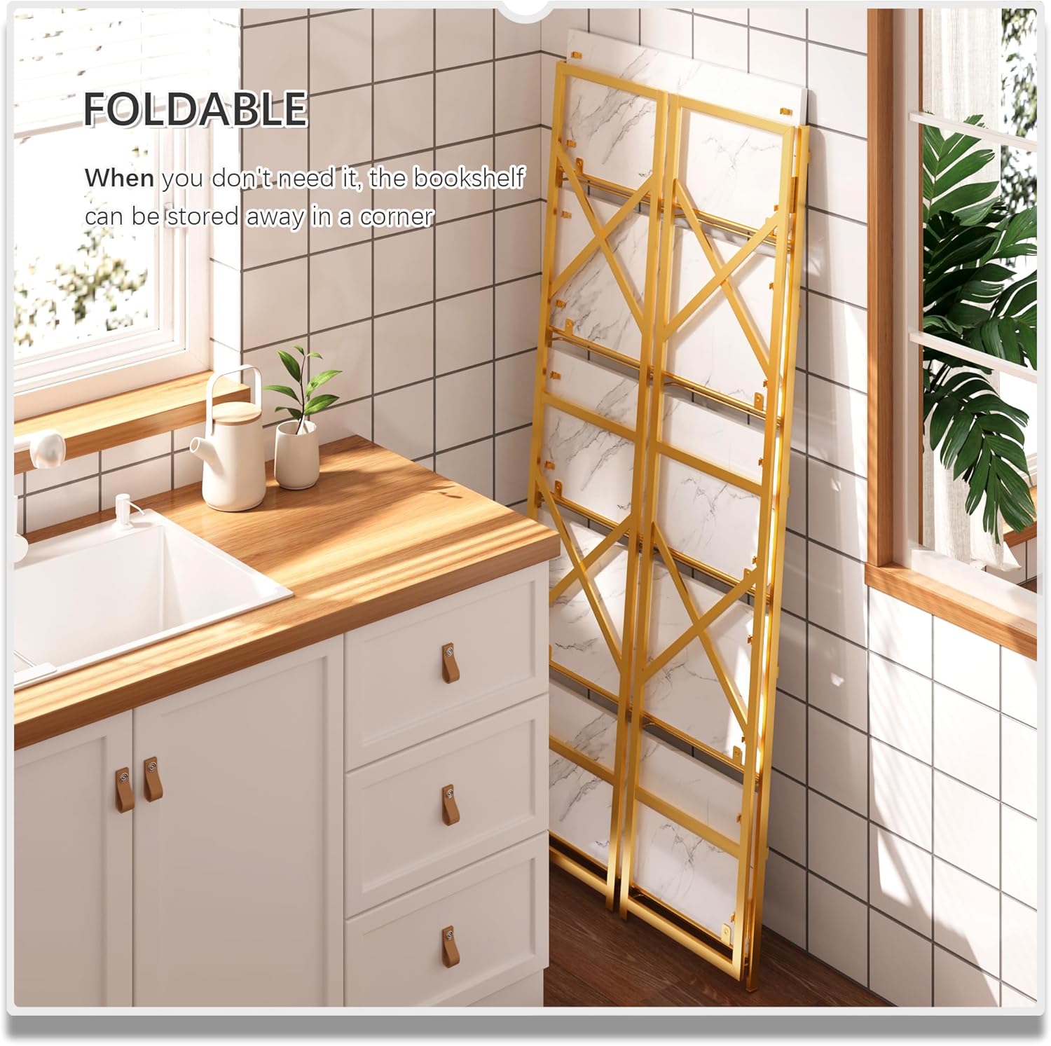 4NM 5 Tiers No Assembly Book Shelves, 51.2" H Folding Bookshelf Bookcase Open Industrial Foldable
