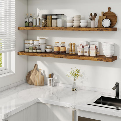 Fun Memories 55 Inch Fireplace Mantel Shelf -Long Floating Shelves, Deep Wall Mounted Farmhouse