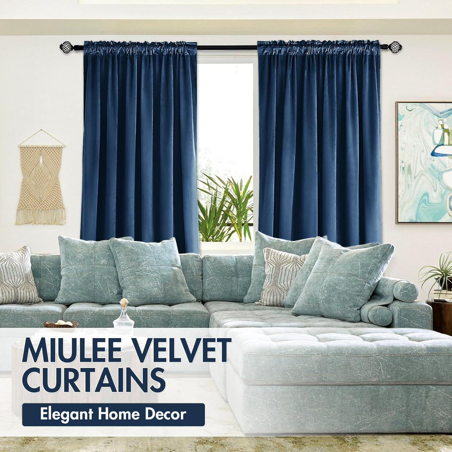 MIULEE Velvet Blackout Curtains Navy Blue Thermal Insulated Drapes for Bedroom Living Room