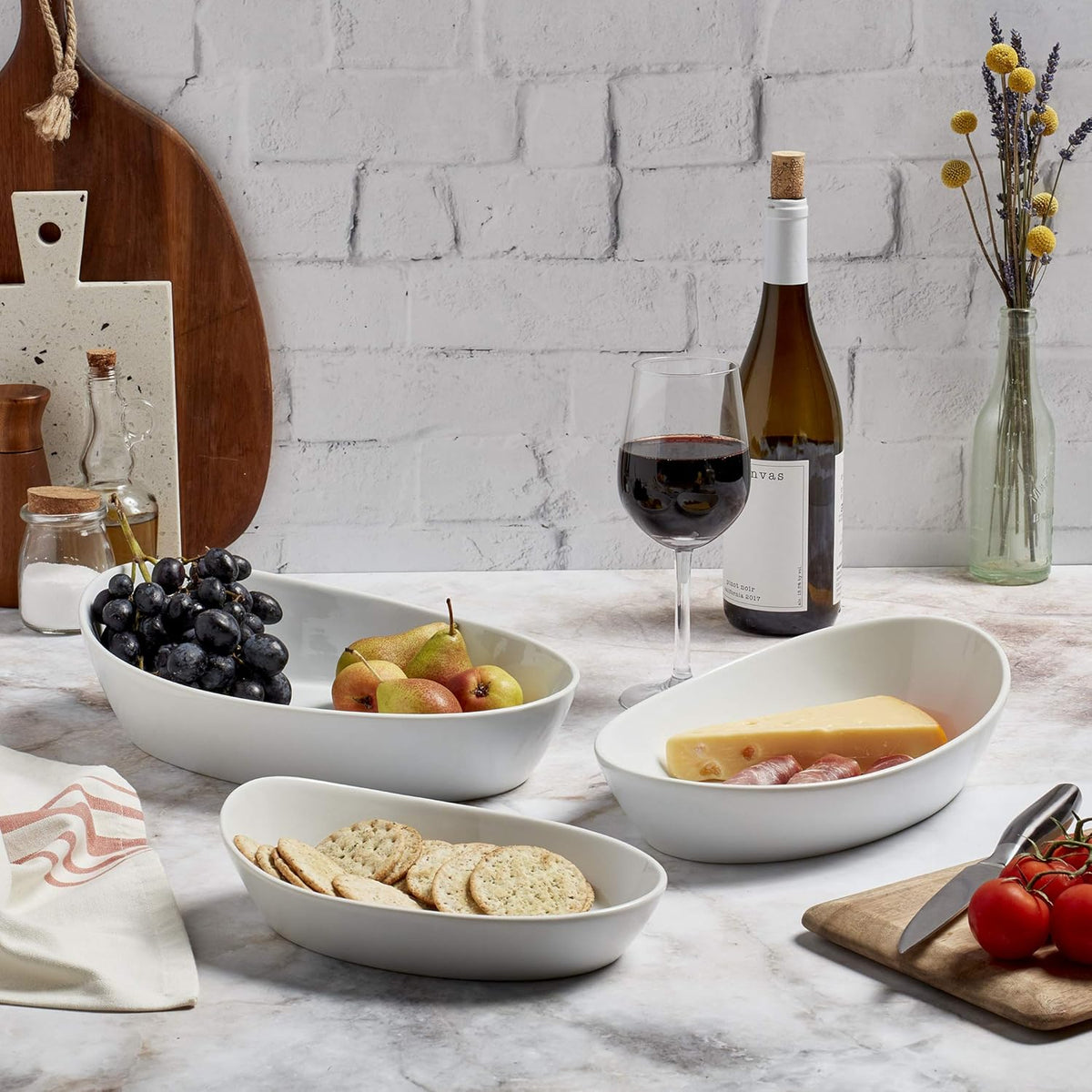 Denmark White Porcelain Chip Resistant Scratch Resistant Commercial Grade Serveware, 3 Piece Oval