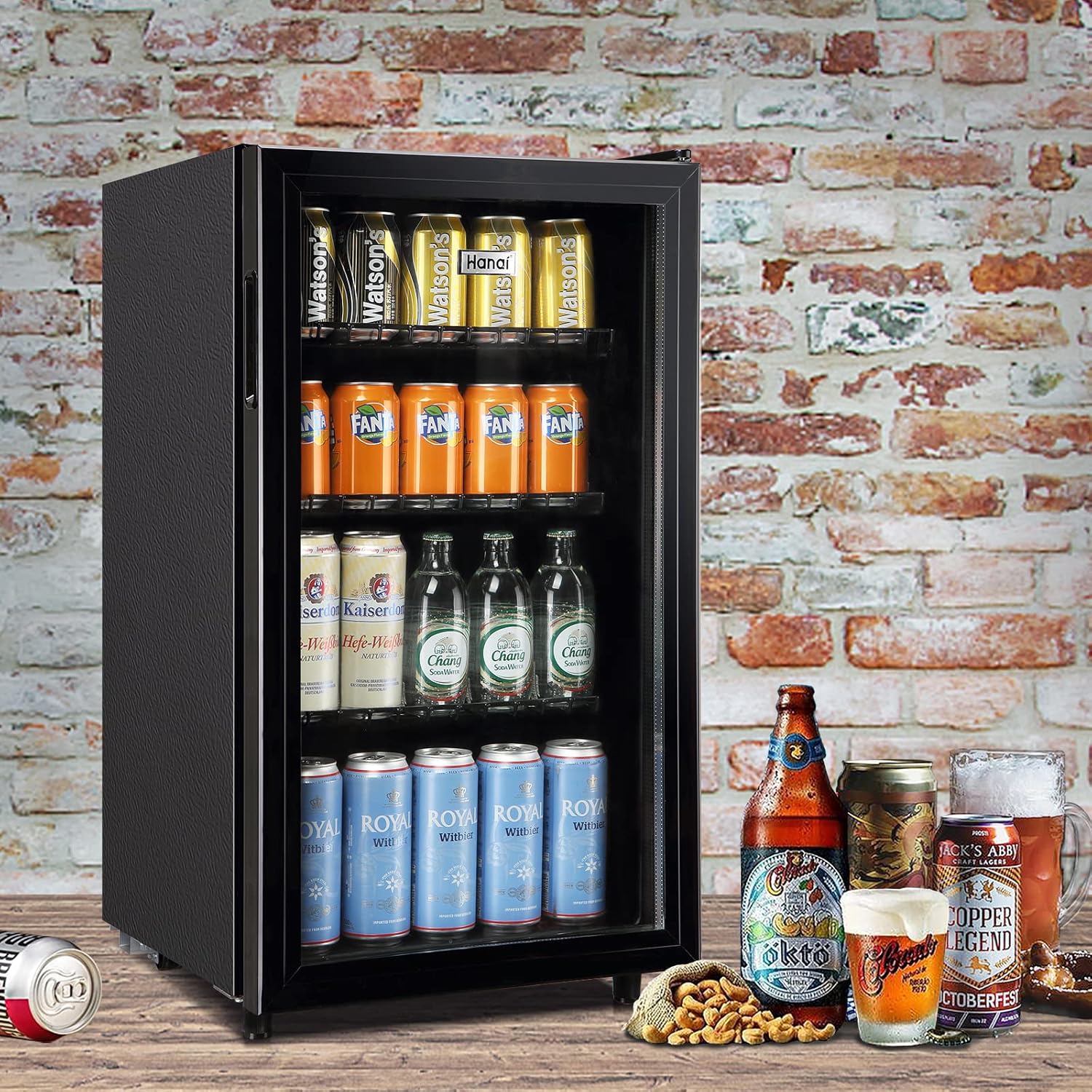 WANAI Mini Fridge Cooler 125Cans Beverage Refrigerator Glass Door Beverage Cooler for Beers Wine