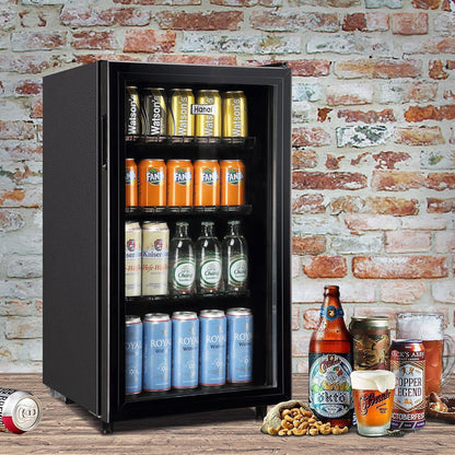 WANAI Mini Fridge Cooler 125Cans Beverage Refrigerator Glass Door Beverage Cooler for Beers Wine