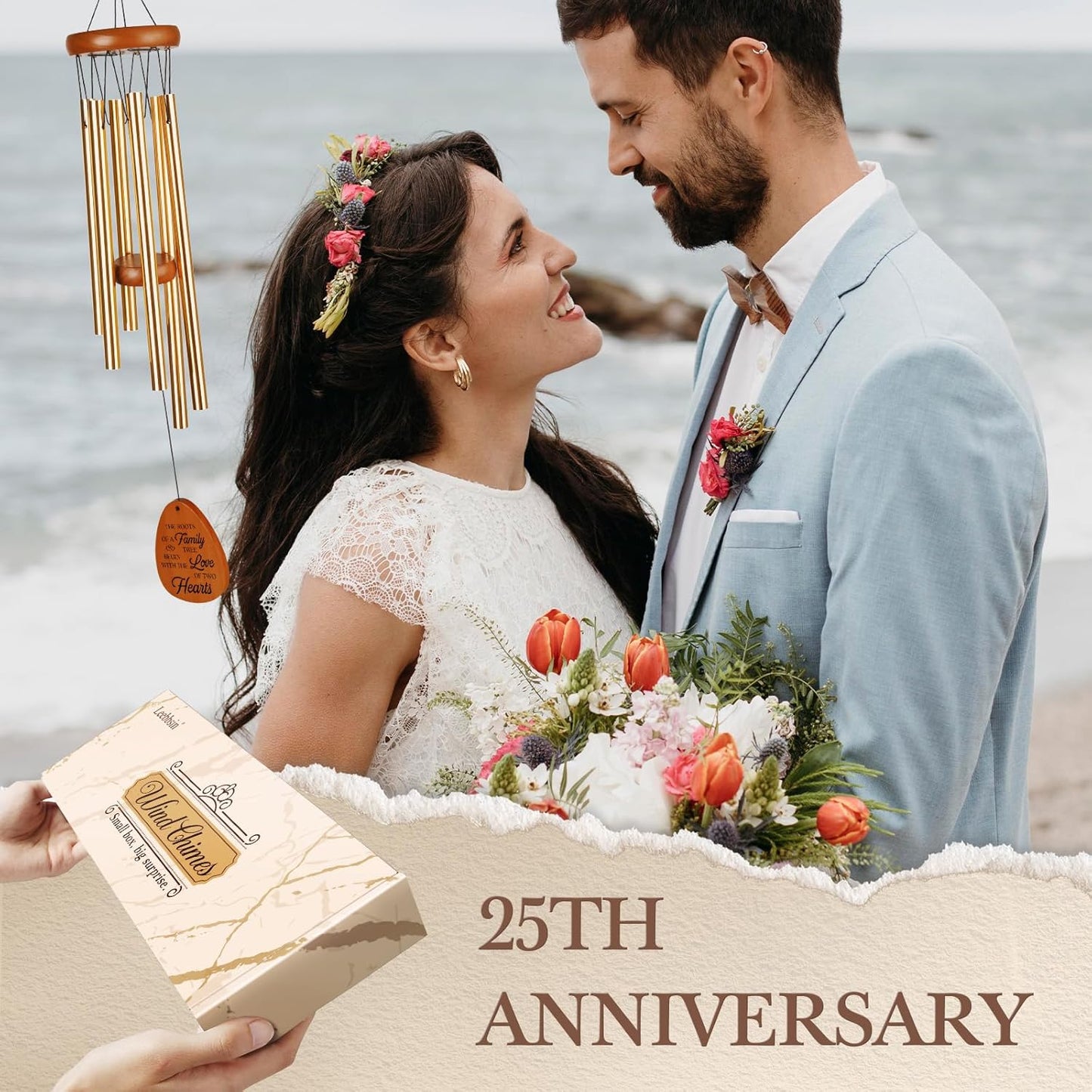 25th Wedding Anniversary Wind Chime, Happy 25th Anniversary Romantic Gifts for Couple, Parents