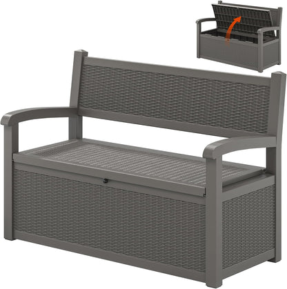 70 Gallon Outdoor Storage Bench Deck Box Lockable for Patio Furniture, Outdoor Porch Bench with