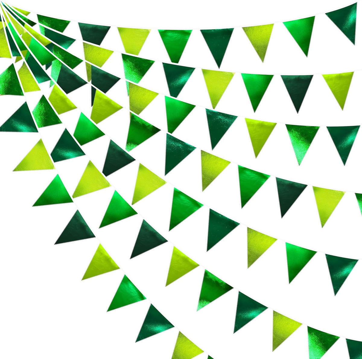 Gradient Green Party Decorations Metallic Fabric Ombre Green Triangle Pennant Banner Flag Bunting