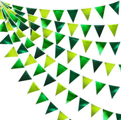 Gradient Green Party Decorations Metallic Fabric Ombre Green Triangle Pennant Banner Flag Bunting