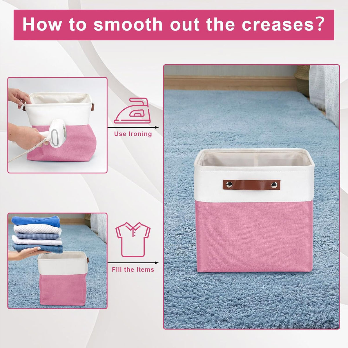 Collapsible Fabric Storage Cubes 11x11 Cube Storage Bins, 4 Pack Closet Baskets Box with Handles