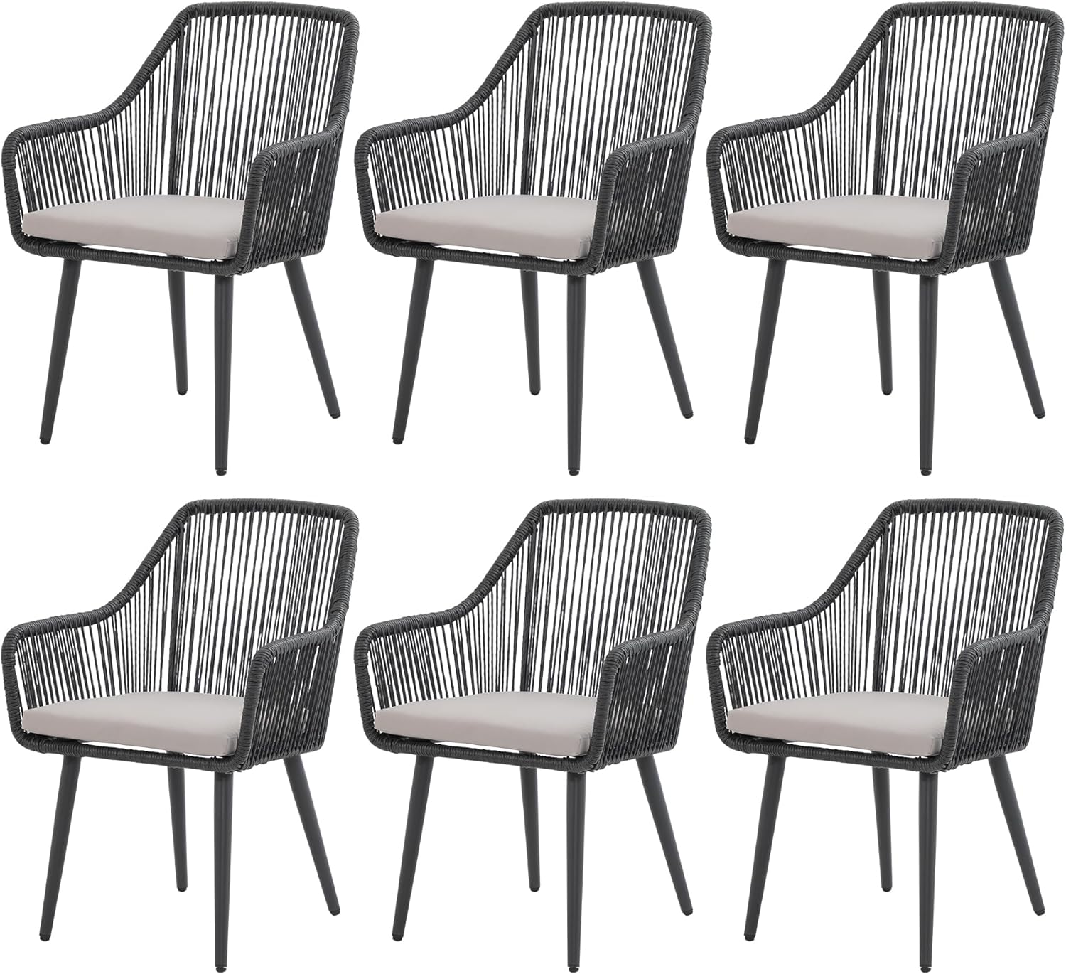 Patiorama Outdoor Dining Chairs, Patio Dining Chair Set of 6, All-Weather Woven Rope Rattan Chairs