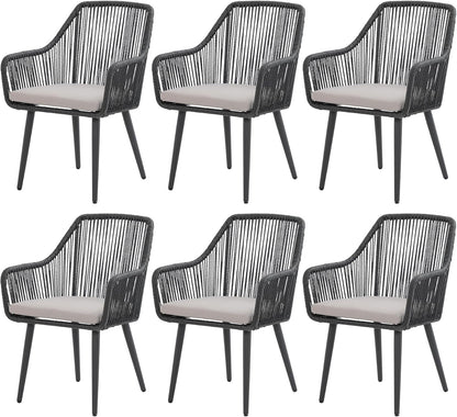 Patiorama Outdoor Dining Chairs, Patio Dining Chair Set of 6, All-Weather Woven Rope Rattan Chairs