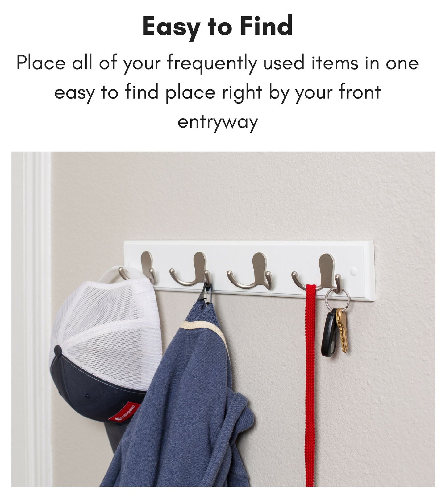 BIRDROCK HOME Dual Hook Coat Rack | 4 Dual Hooks | Wall Mounted Hat Key Rack Rail | Satin Nickel
