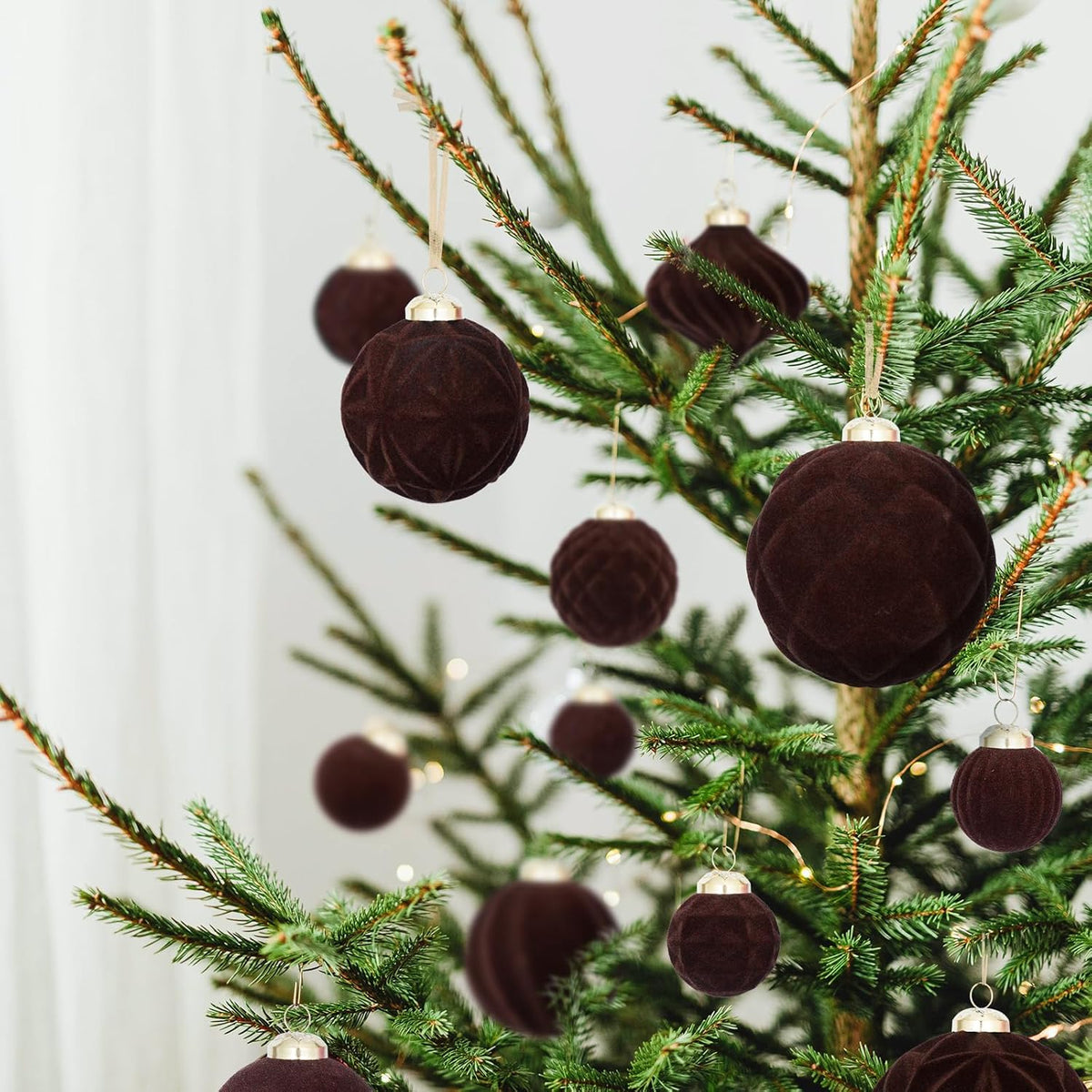 46PCS Velvet Christmas Ball Ornaments Set, Flocked Shatterproof Xmas Tree Decor, Assorted Hanging