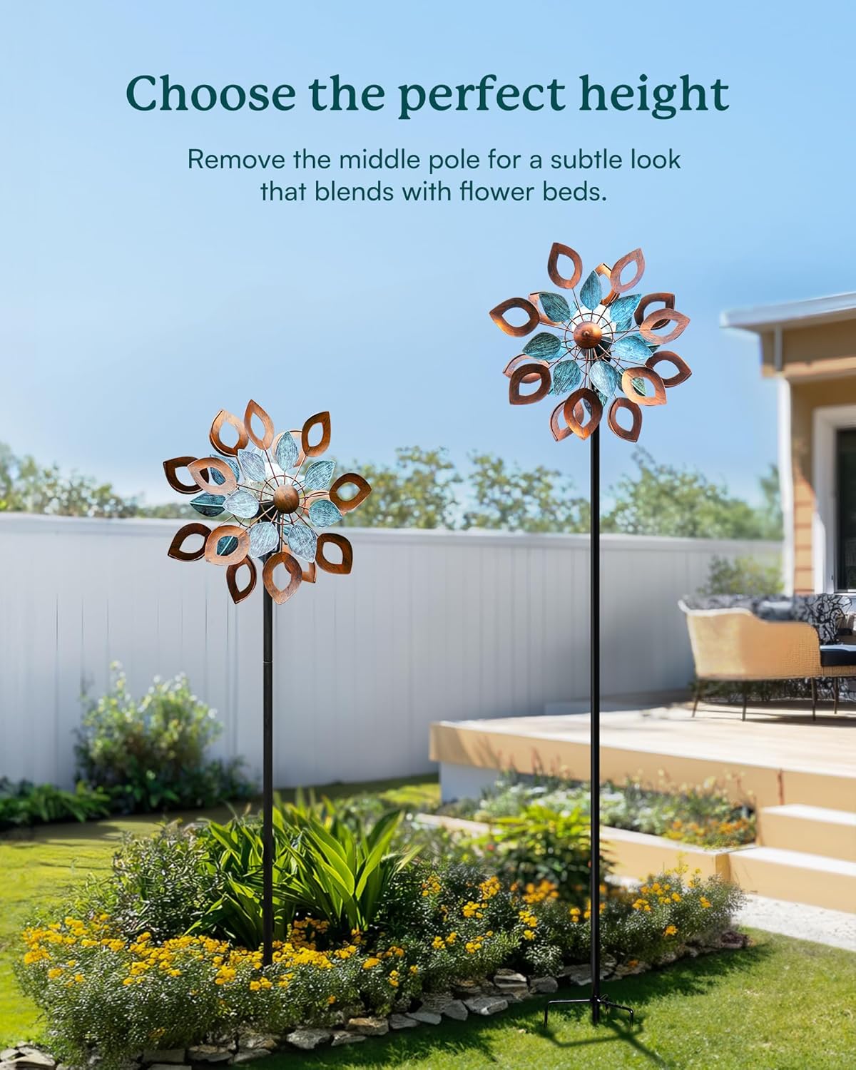 Copper Wind Spinners Outdoor 74 Inches with Solar LED Light, Kinetic Dual Wind Sculptures &
